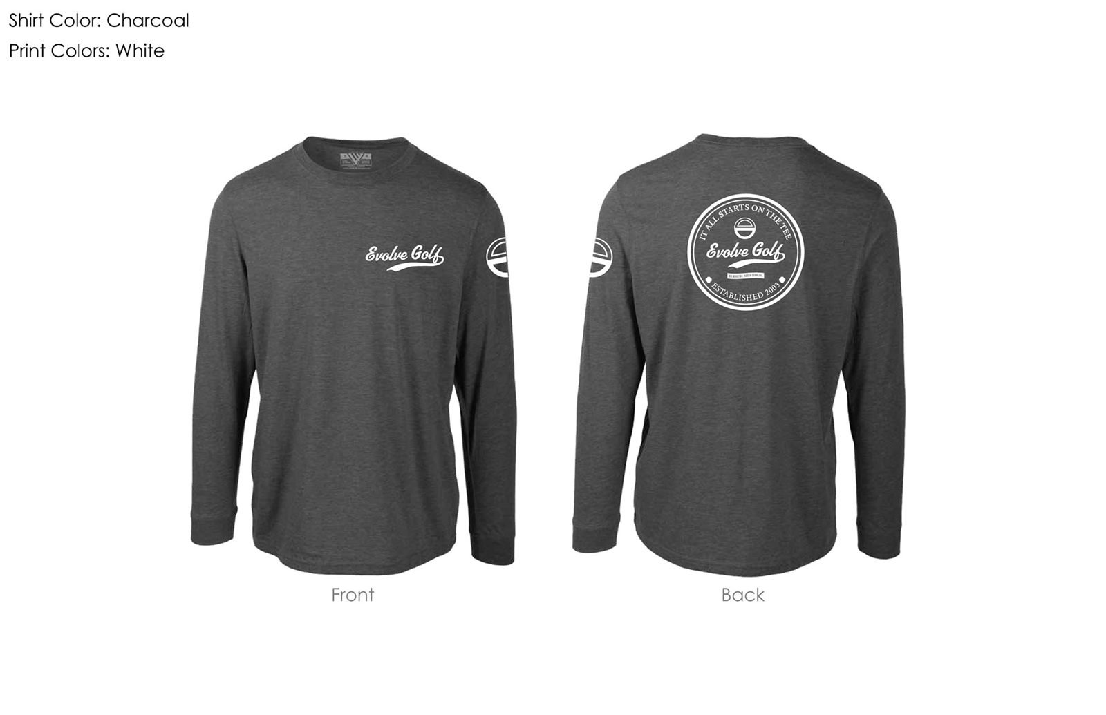 Evolve Golf staff long sleeve shirt, front and back